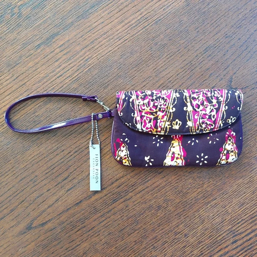Fion Poon Maylasia Collection Dark Purple Boho Wristlet Wallet NEW with Tags